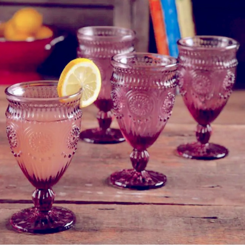 COPY - The Pioneer Woman Footed Glasses Embossed Goblets 12oz